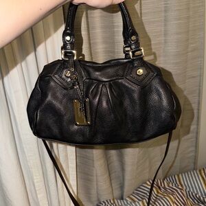 Black Leather Satchel Handbag